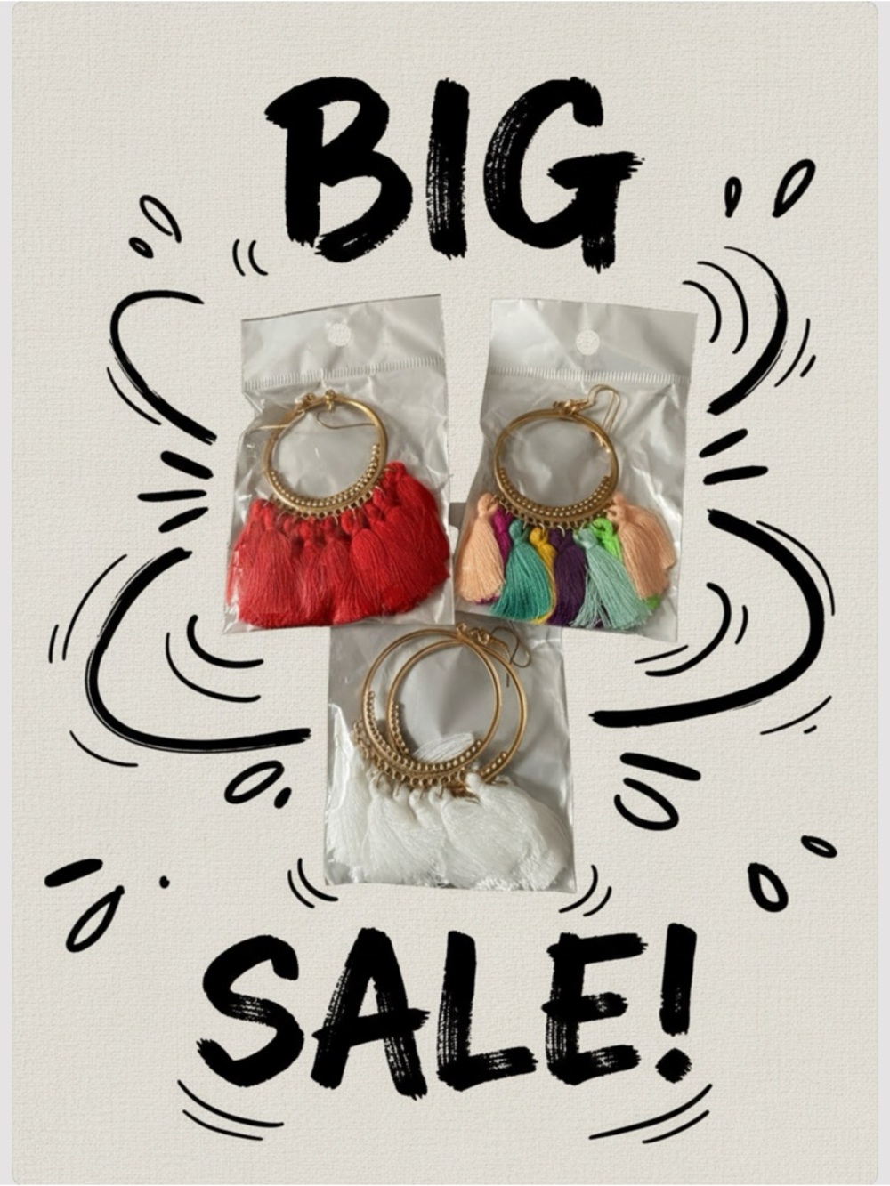 Gold Hoop Tassel Earrings — Red, Multicolor & White Options (bundle of 3)